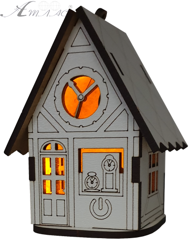 Домик с подсветкой № 11/3 свет - Желтая мерцающая свеча, сенсорный выключатель, МДФ AS-5519, Е-020 Домик с подсветкой № 11/3 свет - Желтая мерцающая свеча, сенсорный выключатель, МДФ AS-5519, Е-020