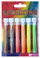 Блестки (Глиттер) Набор № 14 - 2 гр ( 6 шт ) - Флуоресцентные - Лимонный + Зеленый + Оранжевый + Персиковый + Золото + Серебро AS-2213, А-983