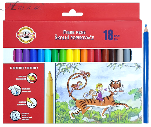 Фломастеры Koh-i-Noor 18 цветов GRIP круглые 771002AH08KS