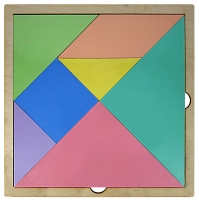 Танграм ЦВЕТНОЙ с двух сторон из фанеры на МДФ основании 30 х 30 см  AS-7118 