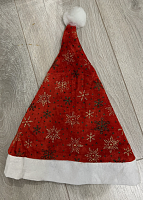 Шапка Діда Мороза Червона зі сніжинками  6473-8