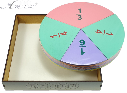 Дроби навчальні від 1 до 6 частин d = 20 см Кольорові з цифрами на магнітах з фанери AS-7110, О-00028 фото 2