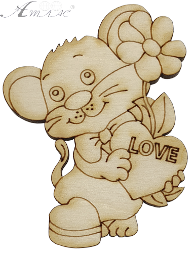 Фігурка фанерна - Мишеня № 22 з квіткою та серцем 58 х 76 мм з магнітом AS-4846, В-0404