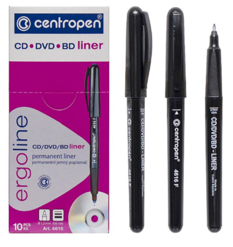 Маркер для CD Centropen чорный liner 0,6 мм  4616