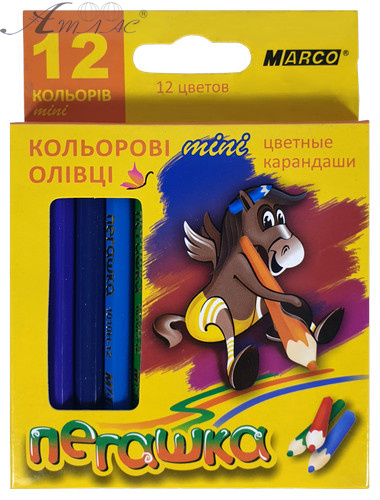 Олівці кольорові Marco пегашку 12 кольорів Короткі шестигранні 1010H-12СВ Олівці кольорові Marco пегашку 12 кольорів Короткі шестигранні 1010H-12СВ