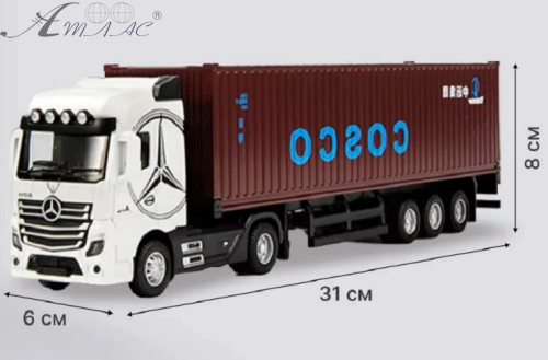 Машинка Автопром Mercedes Actros фура біла інерційна метал 31 см 7540