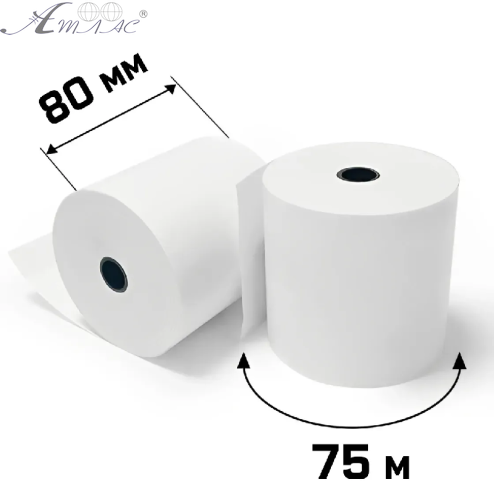 Бумага для кассовых аппаратов кассовая лента однослойная терморулон 80 мм 75 м  153652