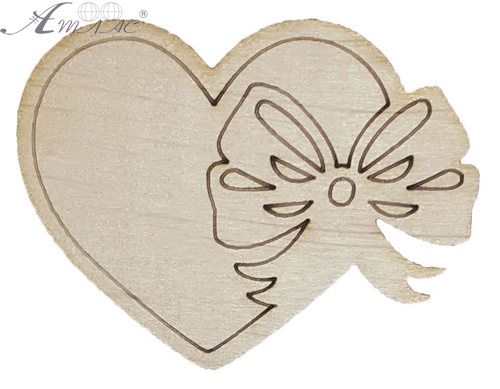 Фігурка фанерна - Серце з бантом 6,5 х 5 см AS-4729, В-0273
