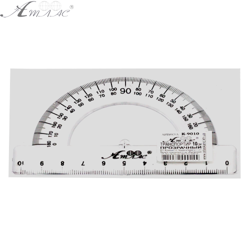 Транспортир пластиковий, надрукований в кульку зі штрих-кодом AS-0601, К-9010 фото 2