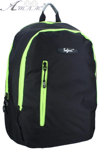 Рюкзак Safari черный с салатовыми молниями SDW 97011