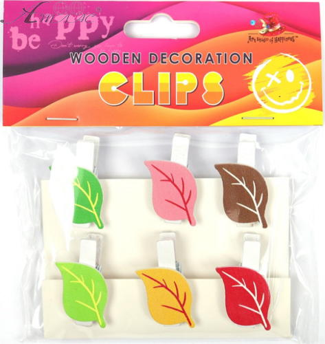 Прищепки декоративные Листок березы 6 шт деревянные 3,5 см   200177