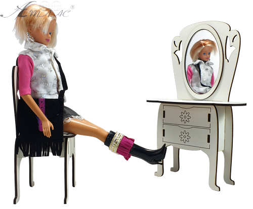 Меблі для ляльок ростом 30 см - Дамський столик з МДФ з Реальним дзеркалом AS-6001 фото 2 Меблі для ляльок ростом 30 см - Дамський столик з МДФ з Реальним дзеркалом AS-6001 фото 2