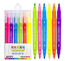 Фломастеры Aodemei Двухсторонние НЕОН 6 цветов  6201