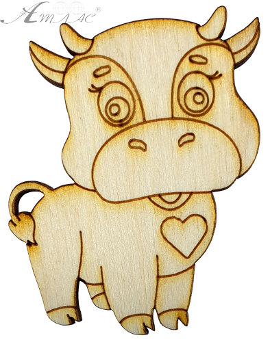 Фигурка фанерная - Корова или Бык № 6 с сердечком на груди 5 х 6 см + магніт AS-4519 Фигурка фанерная - Корова или Бык № 6 с сердечком на груди 5 х 6 см + магніт AS-4519