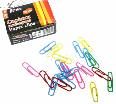 Скрепки канцелярские 28 мм цветные 100 шт 326560