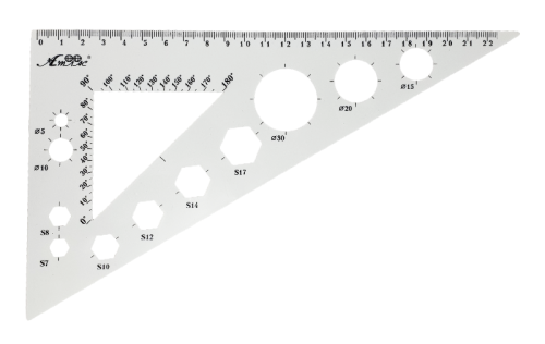 Треугольник 22 см большой с транспортиром, супер-белый  AS-0613