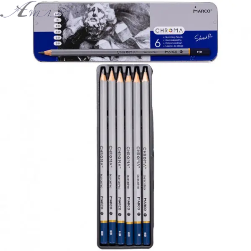 Карандаши графитовые набор Marсо 6шт Н-8В Chroma в металлическом пенале 8015-6TN фото 2 Карандаши графитовые набор Marсо 6шт Н-8В Chroma в металлическом пенале 8015-6TN фото 2