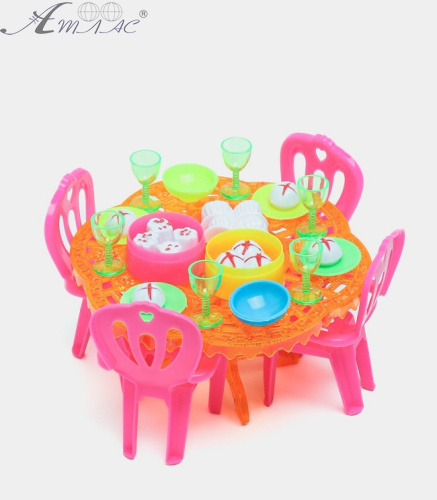 Іграшка Набір Їдальня Стіл Стільці та посуд у слюді 25х23х12 см  А8-323