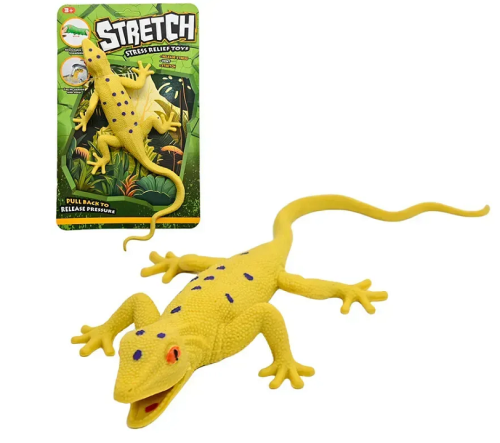 Игрушка Силиконовая тянучка Ящерица Большая Горчичная с синими пятнами пятнами  5050-30 фото 2