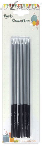 Свечи Набор 6 шт 15 см, черно-серебряные, тонкие в блистере 09016