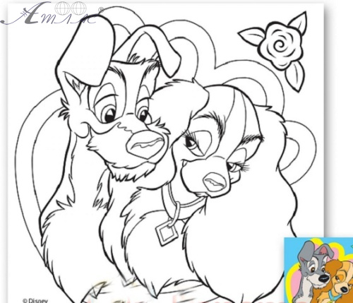 Полотно з контуром Леді та Бродяга на підрамнику 25 х 25 см 950935 Полотно з контуром Леді та Бродяга на підрамнику 25 х 25 см 950935