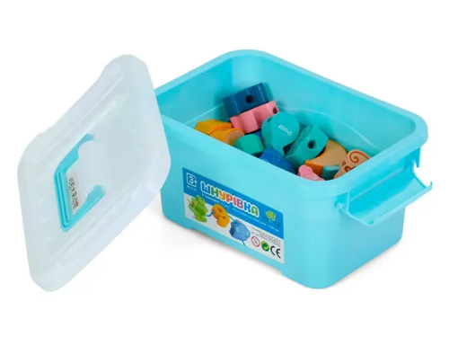 Игрушка Шнуровка деревянная Животные и Фрукты в пластиковом боксе  MD0145