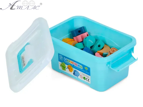 Іграшка Шнурівка дерев'яна Тварини та Фрукти у пластиковому боксі  MD0145