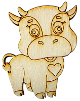 Фігурка фанерна - Корова або Бик №  6 з сердечком на грудях 5 х 6 см + магніт AS-4519