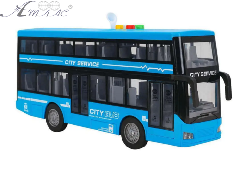 Іграшка Автобус CITY SERIES Синій 2х поверховий двері світло звук 28 см  RJ5504