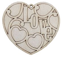Фігурка фанерна - Серце Love з сердечками та гравіровкою 5 х 5,5 см AS-4714, В-0270
