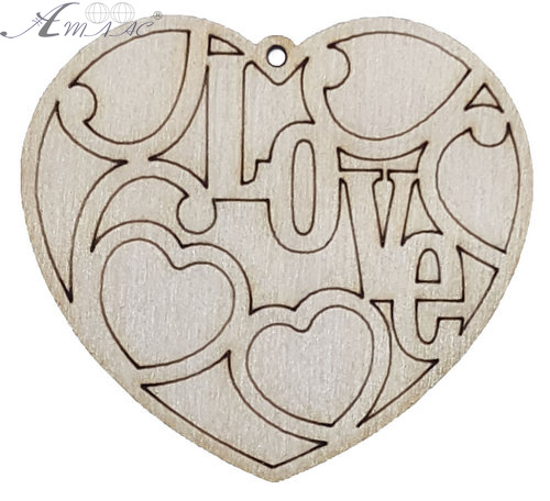 Фигурка фанерная - Сердце Love с сердечками и гравировкой 5 х 5,5 см AS-4714, В-0270