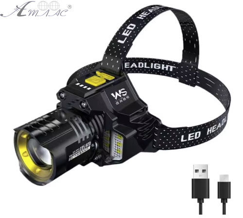 Фонарик аккумуляторный налобный Zoom сенсор пластик  8663 