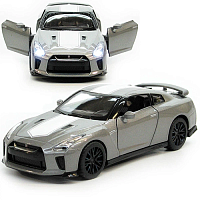 Машинка Автопром Nissan GT-R R35 Серая металл свет звук 13см  68469