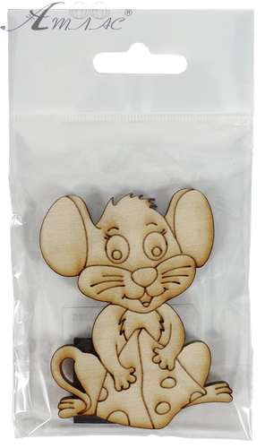 Фігурка фанерна - Мишеня №  3 з сиром пірамідкою 53 х 70 мм з магнітом AS-4827, В-0385 фото 2