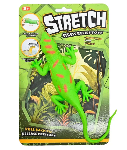 Игрушка Силиконовая тянучка Ящерица Большая Зеленая с оранжевыми пятнами  5050-36 фото 2