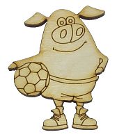 Фигурка фанерная - Свинка № 13 с мячом 59 х 75 мм с магнитом AS-4814, В-0363