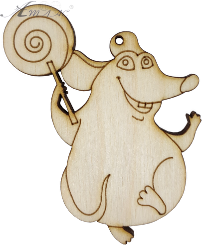 Фігурка фанерна - Мишеня № 20 з круглим льодяником 60 х 80 мм з магнітом AS-4844, В-0402