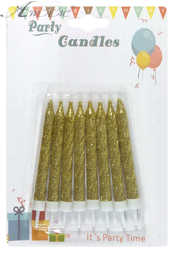 Свечи Набор 8 шт 8 см золото витые с пластиковой ножкой в блистере 05188