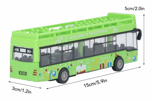Игрушка Автобус Die-Cast кабрио двухэтажный зеленый 15 см  1210-1D48 фото 2