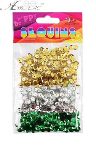 Паєтки Круглі 6 мм 3в1 кольорові 15 грам 160386 Паєтки Круглі 6 мм 3в1 кольорові 15 грам 160386