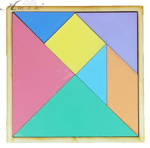 Танграм КОЛЬОРОВИЙ з двух боків з фанери 12 х 12 см  AS-7112