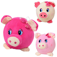 Игрушка Мягкая Свинка круглая, с бантиком Розовая 13см  МР1702