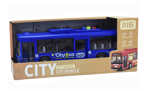 Игрушка Автобус Sity синий двери открываются+свет+звук 28 см  1106В фото 2