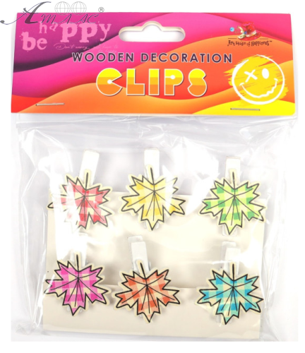 Прищепки декоративные Листок кленовый 6 шт деревянные 3,5 см   200176