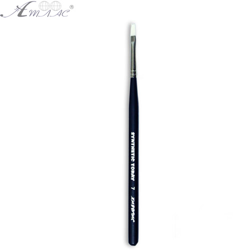 Кисть синтетическая плоская Synt.Toray № 7 черная, толстая ручка 18 см 1212