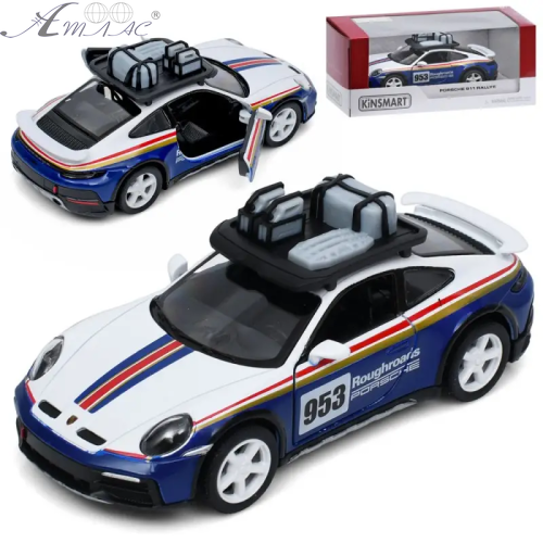 Машинка Kinsmart Porsche 911 Rally з багажем Синя  KT5481WFВ
