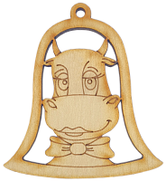 Фигурка фанерная - Корова или Бык №  9 в колокольчике 7,5 х 8 см + магнит AS-4522