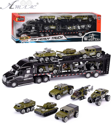 Іграшка Машинка Трейлер-Автовоз з військовою технікою в коробці  2218-10G