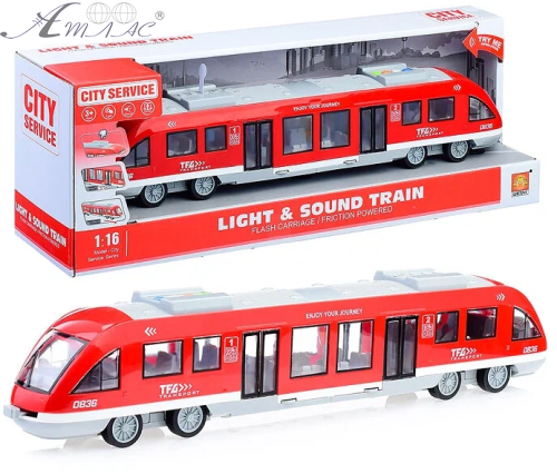 Іграшка Поїзд Експрес City Service Червоний інерція світло звук 45см  WY920A