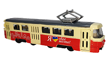 Модель АвтоХіт Трамвай 18см металл желто - красный  13945